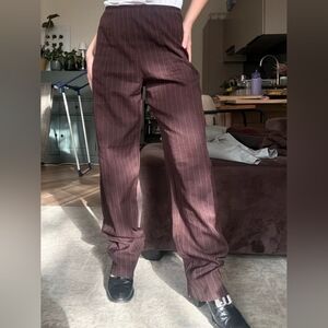 Elegant Brown Pinstripe Women's Trousers